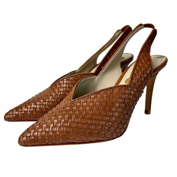 Boden Hazel Leather Woven Heels Pumps Point Toe Stiletto Slingback Brown - Picture 1 of 12
